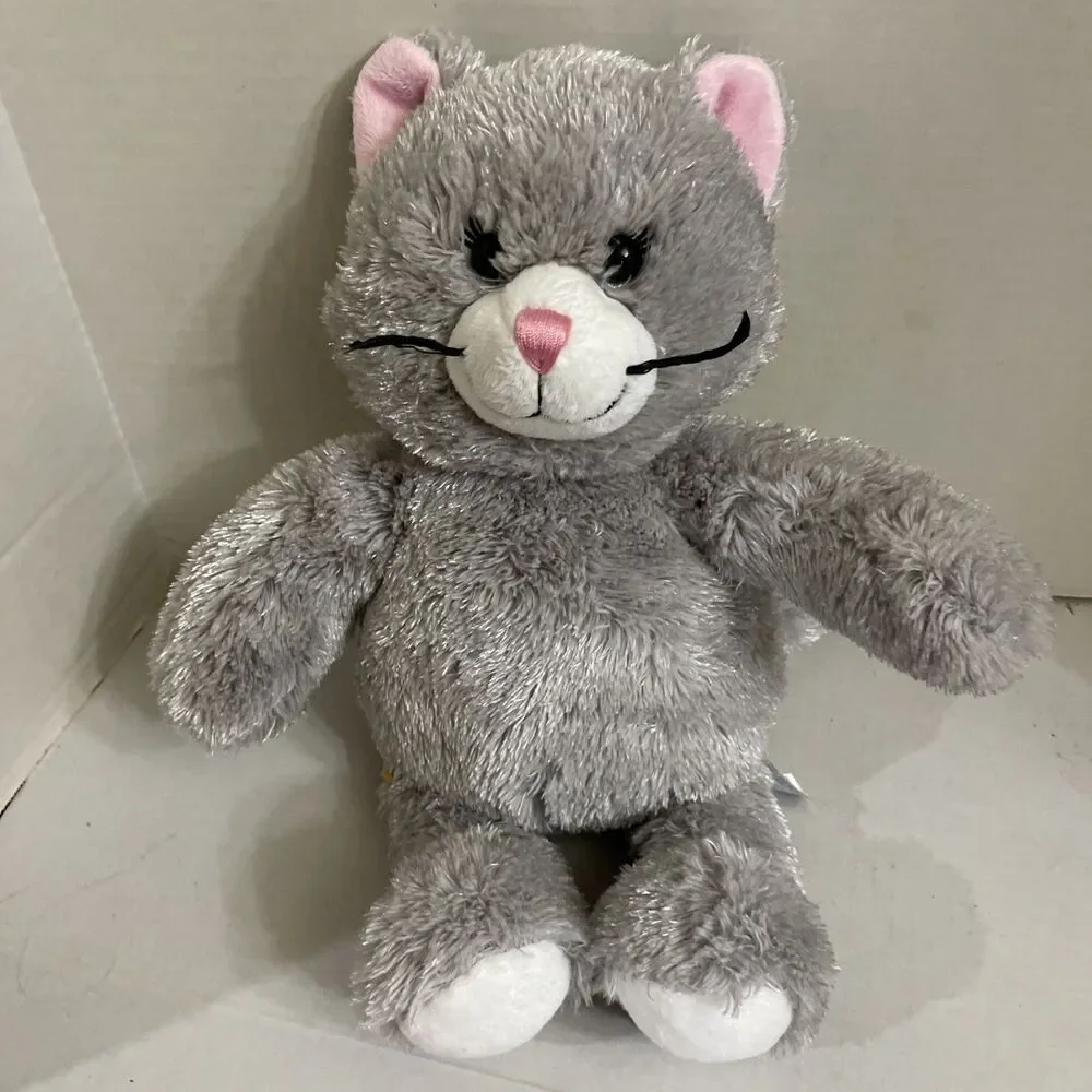 Build A Bear Cat Gray White Kitty Silver Plush Doll Toy Stuffed Animal Kitten 16
